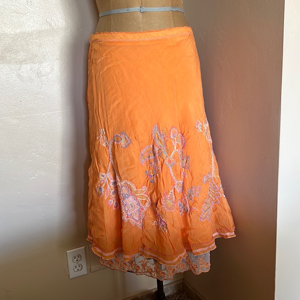 SOLD ON EBAY - Johnny Was orange floral skirt size small embroidered